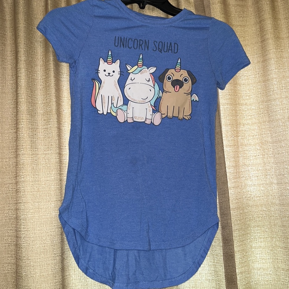 Girls Large 10/12 Unicorn Squad Blue Short Sleeve T Shirt